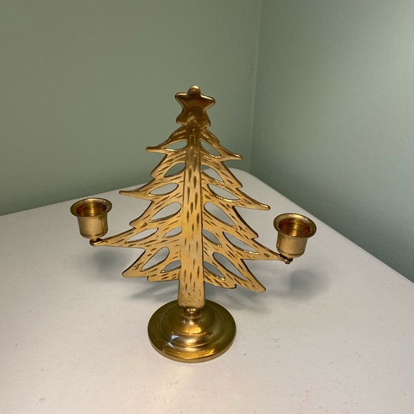 Brass Christmas Tree Candlestick Holder - Picture 1 of 5